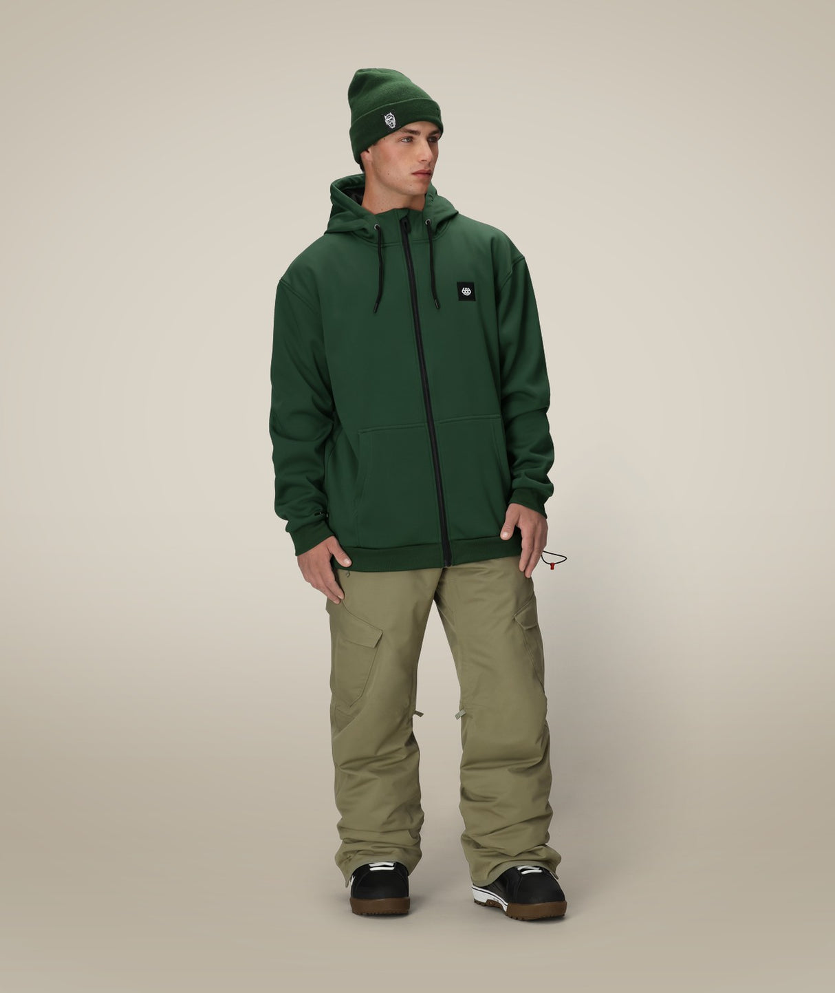686 Bonded Fleece Zip Mens Hoody 2026 mid layer -- Moss Green colorway back view
