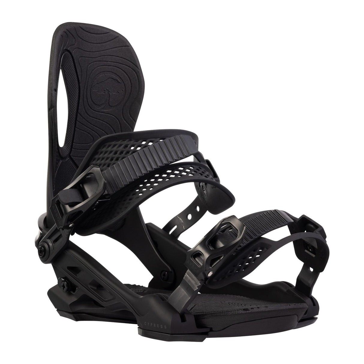 Arbor Cypress Snowboard Bindings snowboard binding -- Blackblack Large colorway top view showing highback and straps