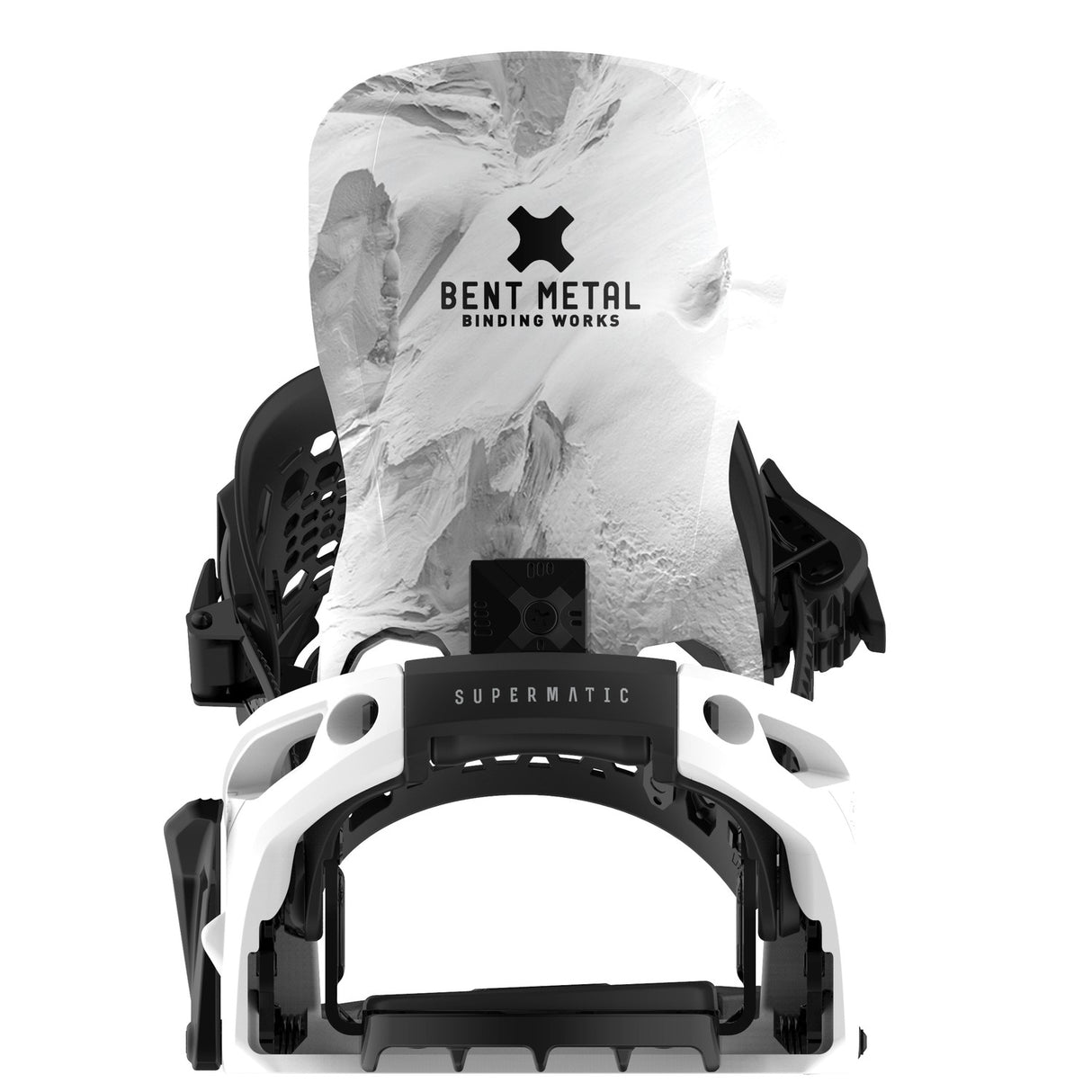 Bent Metal Lightning Supermatic Snowboard Bindings 2026 snowboard binding -- White Large colorway top view showing highback
