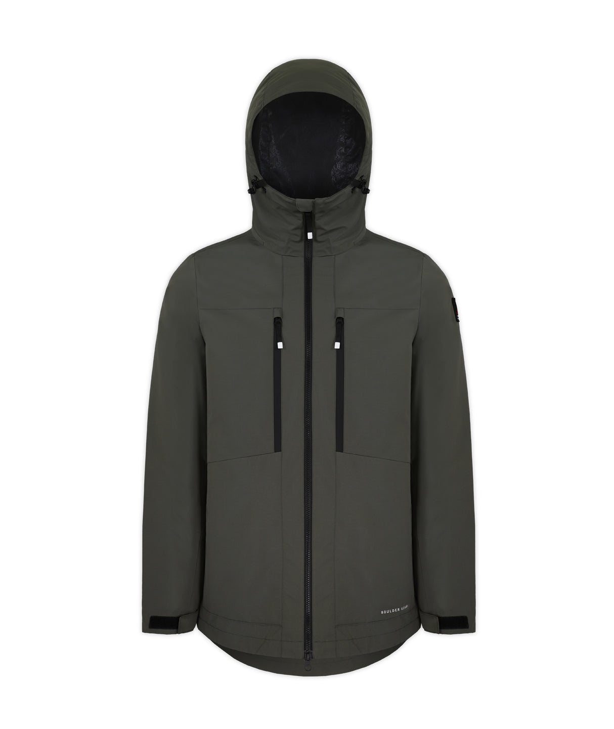 Boulder Gear Frost 3 In 1 Mens Jacket ski jacket -- Olive colorway outside profile showing zippered pockets and seams