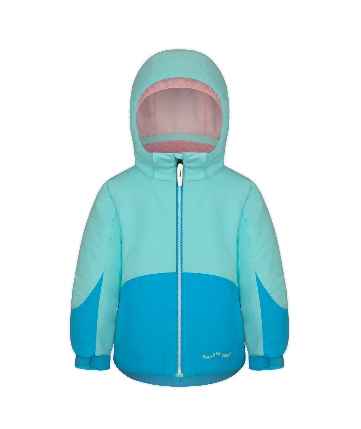 Boulder Gear Lacey Toddler Jacket ski jacket -- front view on model showing insulated shell and hood at Willis Ski and Board