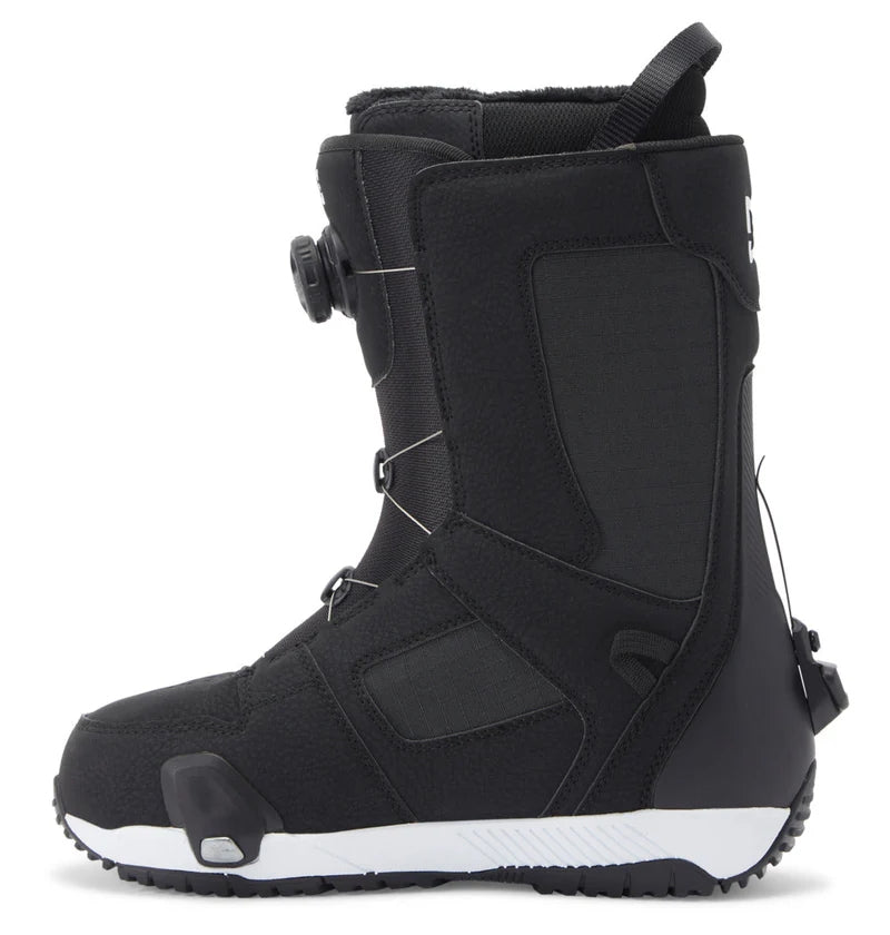 Dc Phase Boa Pro Step On Snowboard Boots snowboard boot -- Black White colorway outside profile showing lacing closure