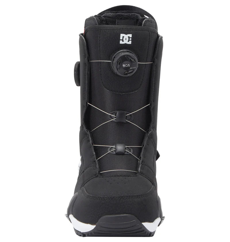 Dc Phase Boa Pro Step On Snowboard Boots snowboard boot -- Black White 8 colorway outside profile showing lacing closure