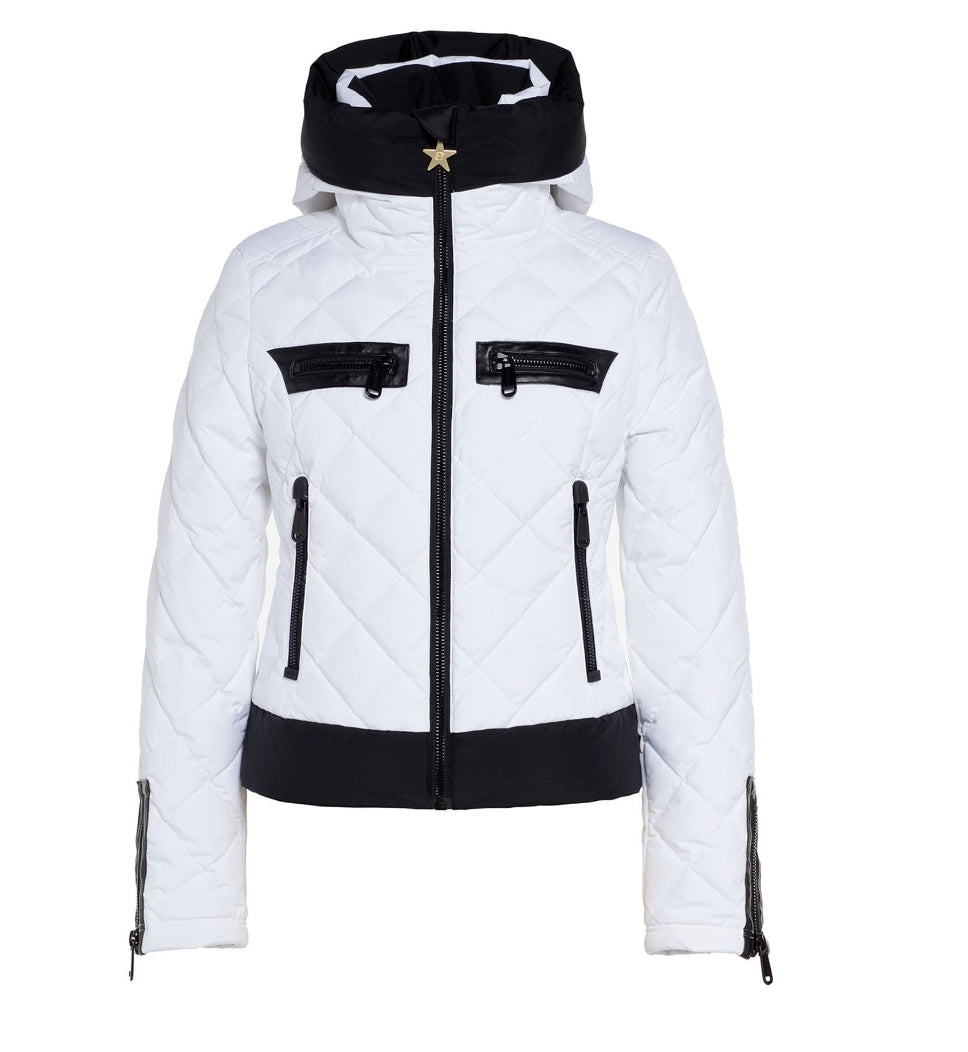 Goldbergh Cecile Womens Ski Jacket ski jacket -- front view on model showing insulated shell and hood at Willis Ski and