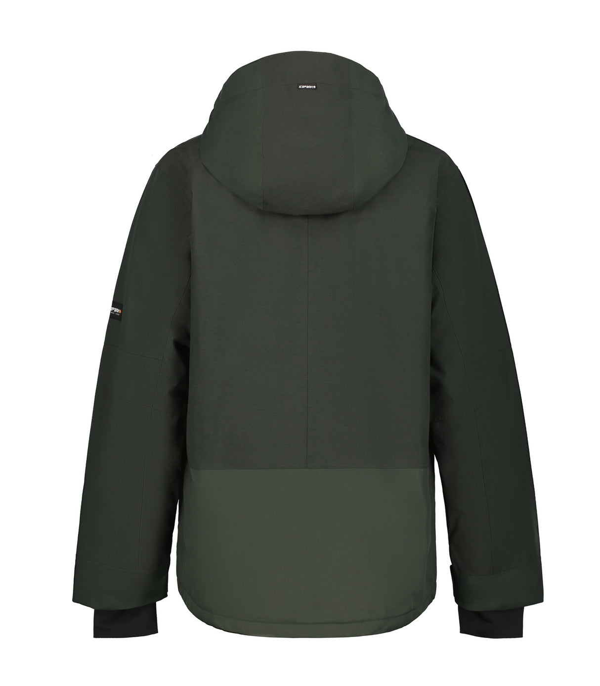 Icepeak Castres Mens Jacket ski jacket -- Pine Green 595 colorway front view on model with hood and cuffs
