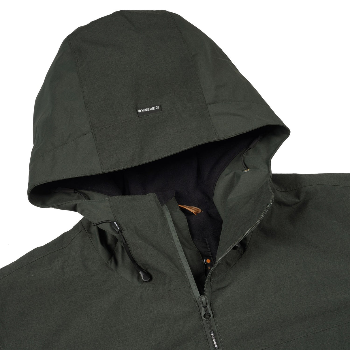 Icepeak Castres Mens Jacket ski jacket -- Pine Green 595 colorway back view showing articulated powder skirt and fit