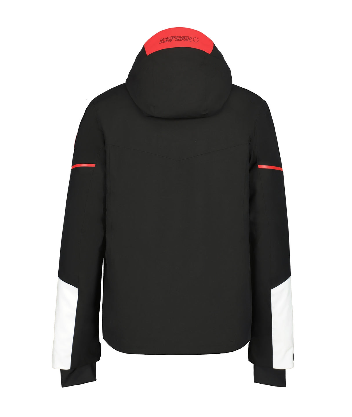 Icepeak Fircrest Mens Jacket ski jacket -- Black White 804 colorway front view on model with hood and cuffs