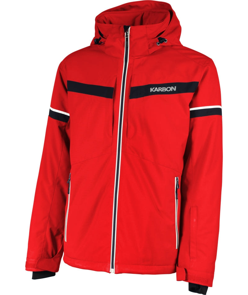 Karbon Motion Mens Jacket ski jacket -- front view on model showing insulated shell and hood at Willis Ski and Board