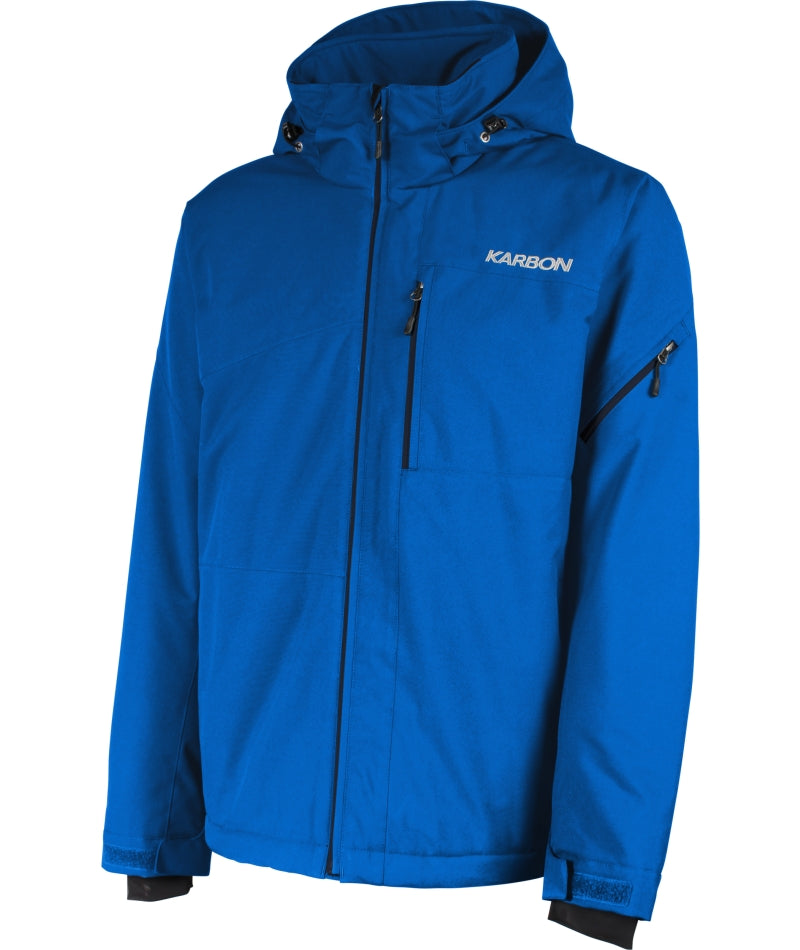 Karbon Neutron Mens Jacket ski jacket -- front view on model showing insulated shell and hood at Willis Ski and Board