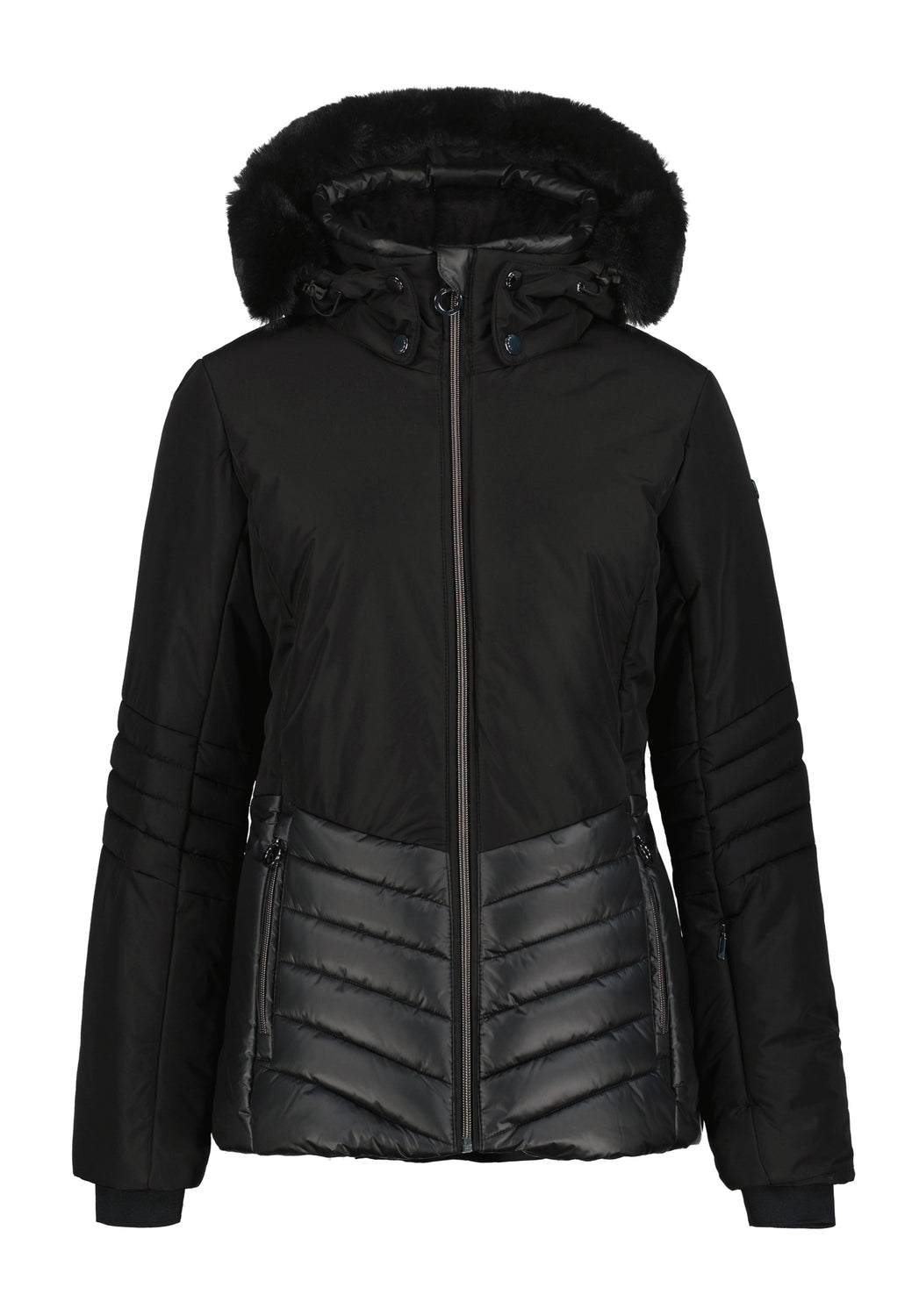 Luhta Halkis Womens Jacket ski jacket -- front view on model showing insulated shell and hood at Willis Ski and Board