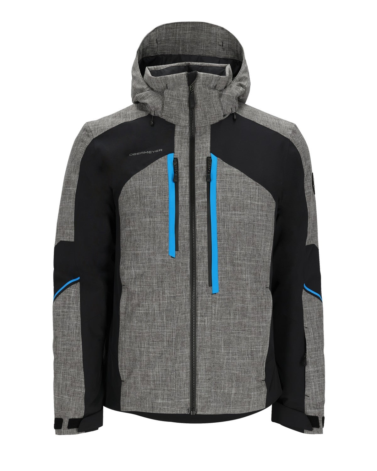 Obermeyer Fall Line Mens Jacket ski jacket -- front view on model showing insulated shell and hood at Willis Ski and Board