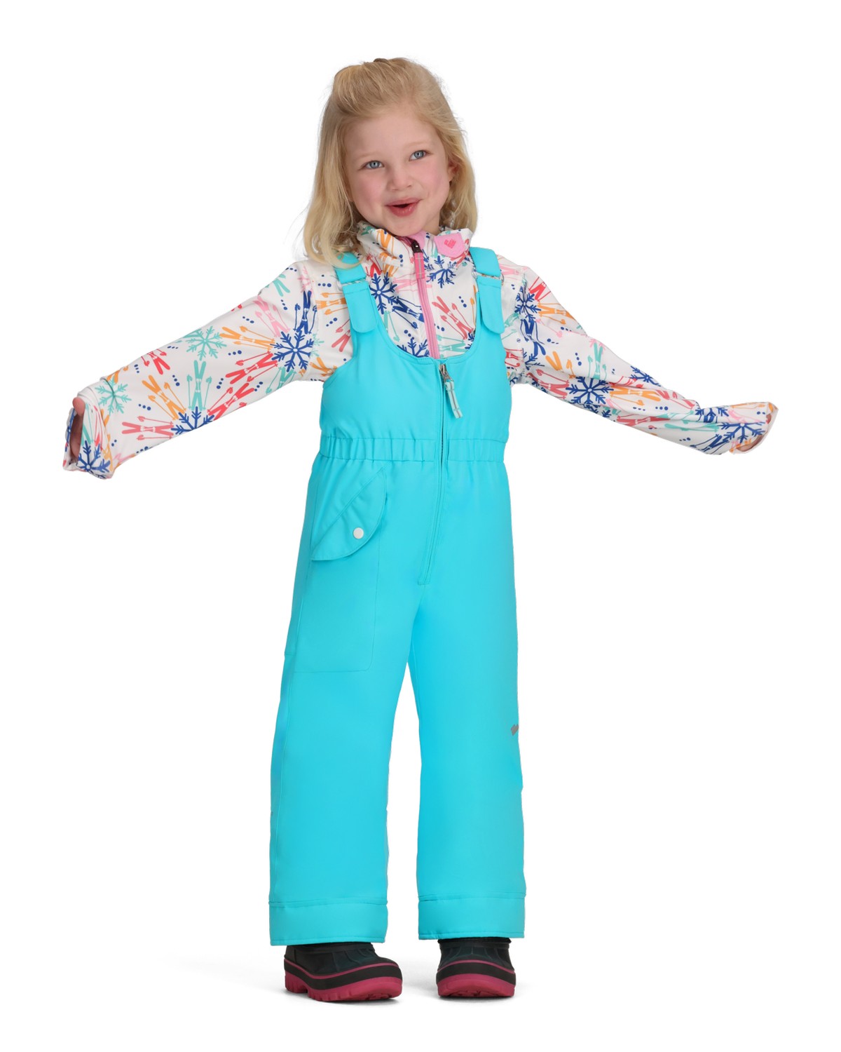 Obermeyer Snoverall Toddler Bib 2026 ski pant -- Breeze 4 colorway back view showing seat and fit