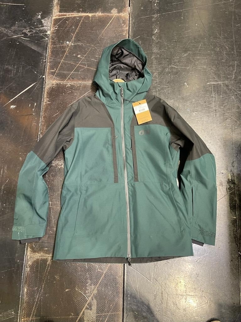 Picture Track Mens Jacket ski jacket -- front view on model showing insulated shell and hood at Willis Ski and Board