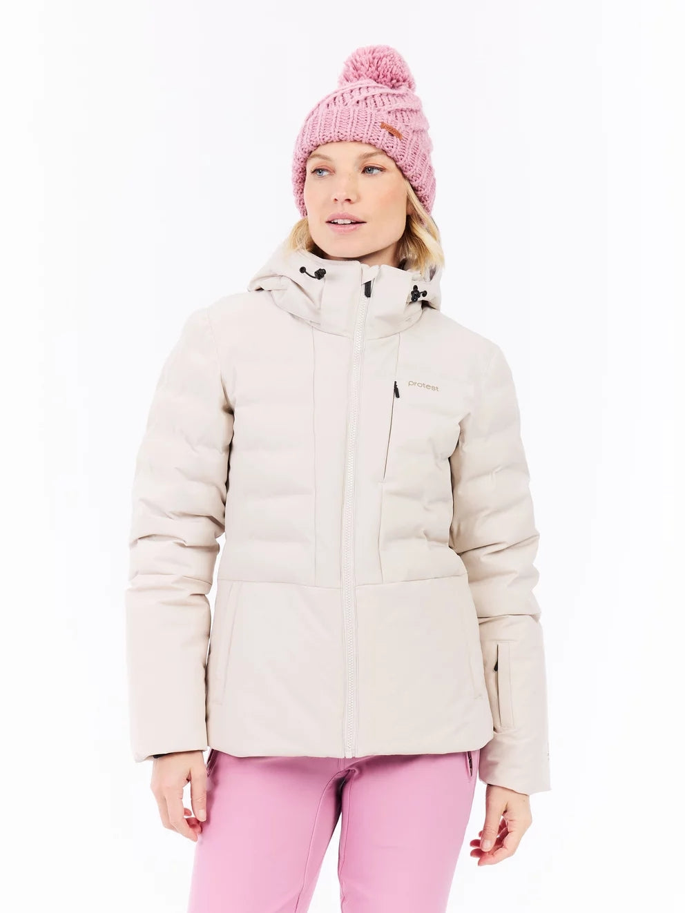 Protest Hazely Womens Jacket 2026 ski jacket -- Kit Off White colorway outside profile showing zippered pockets and seams