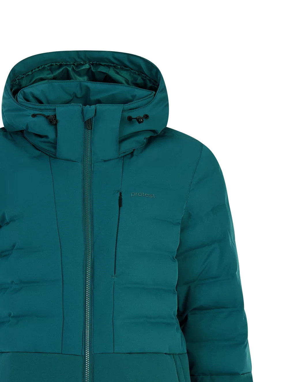 Protest Hazely Womens Jacket 2026 ski jacket -- Rainstorm Blue colorway lifestyle view showing full jacket silhouette