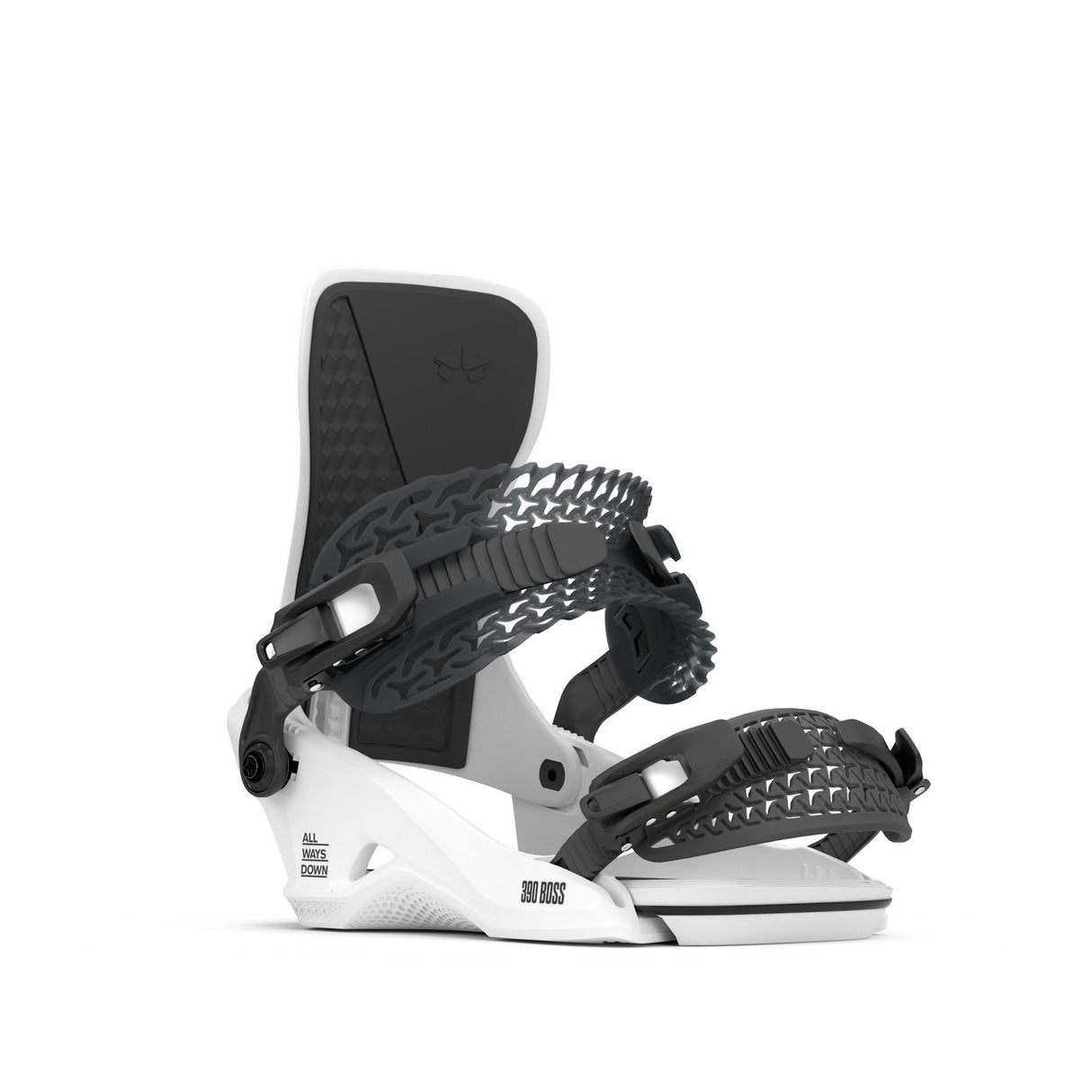 Rome 390 Boss Hw Snowboard Bindings 2026 snowboard binding -- White Med Lg colorway ankle strap detail