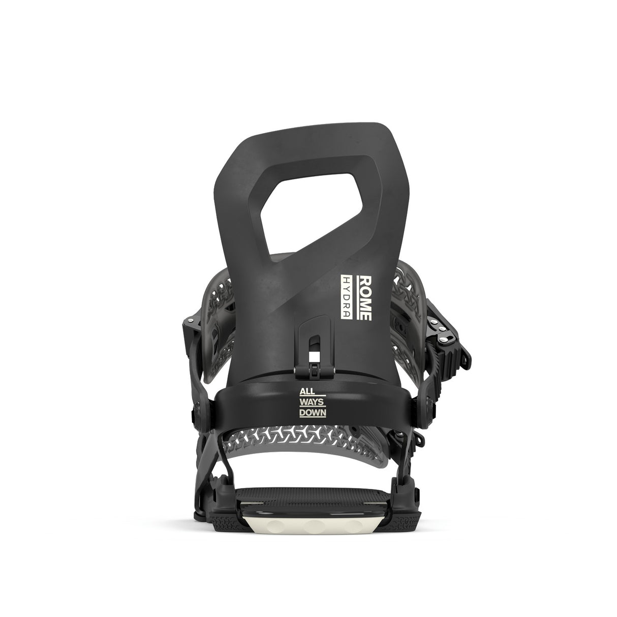 Rome Hydra Aw Snowboard Bindings 2026 snowboard binding -- Black Med Lg colorway top view showing highback and straps