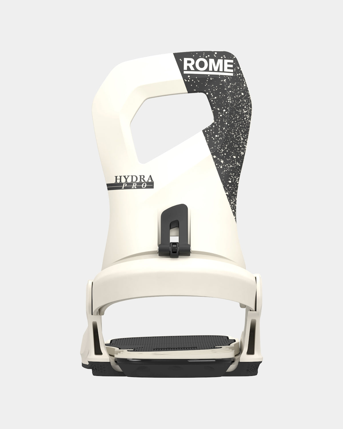 Rome Hydra Pro Snowboard Bindings snowboard binding -- Bone White Med Lg colorway top view showing highback and straps