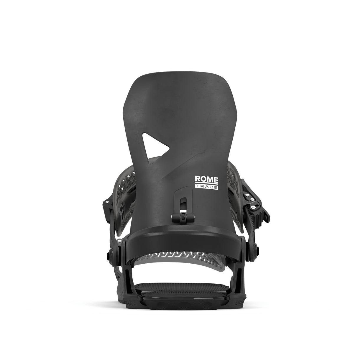 Rome Trace Hw Snowboard Bindings 2026 snowboard binding -- Black Med Lg colorway top view showing highback and straps