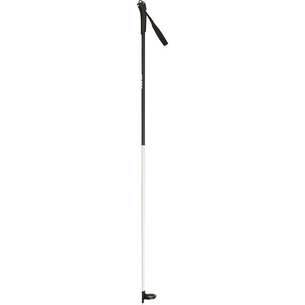 Rossignol FT 500 cross-country pole in black and white, full-length view with the small grip at the top and the basket at the bottom.