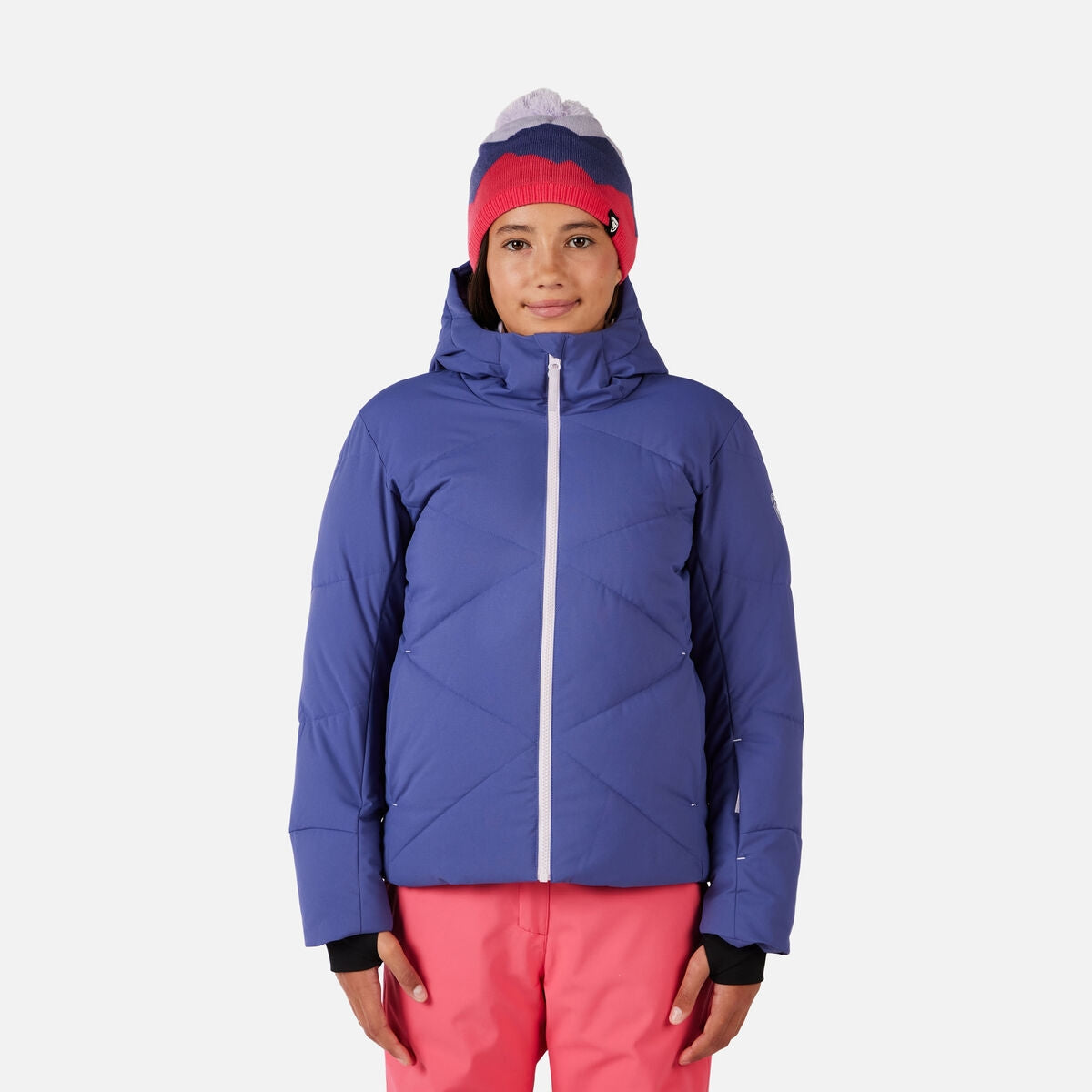Rossignol Staci Junior Jacket 2026 ski jacket -- front view on model showing insulated shell and hood at Willis Ski and
