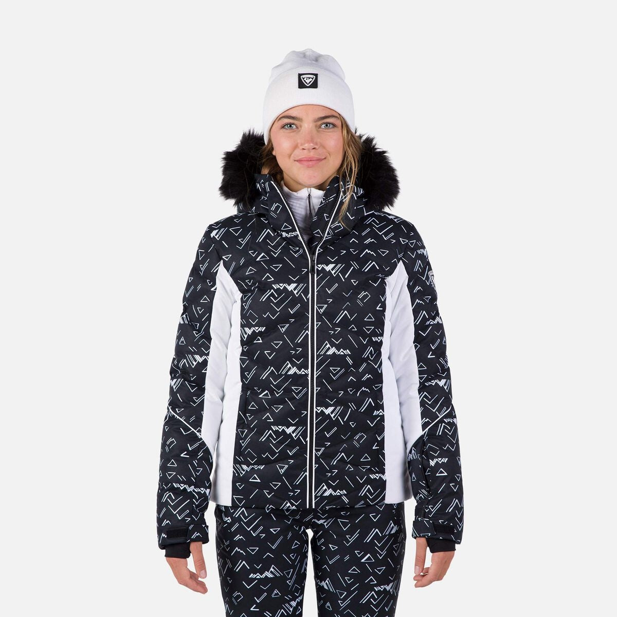 Rossignol Staci Pr Puffy Womens Jacket ski jacket -- front view on model showing insulated shell and hood at Willis Ski and
