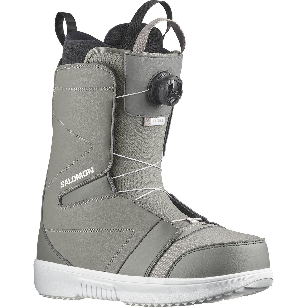 Salomon Faction Boa Snowboard Boots snowboard boot -- Gray Pewter colorway outside profile showing lacing closure