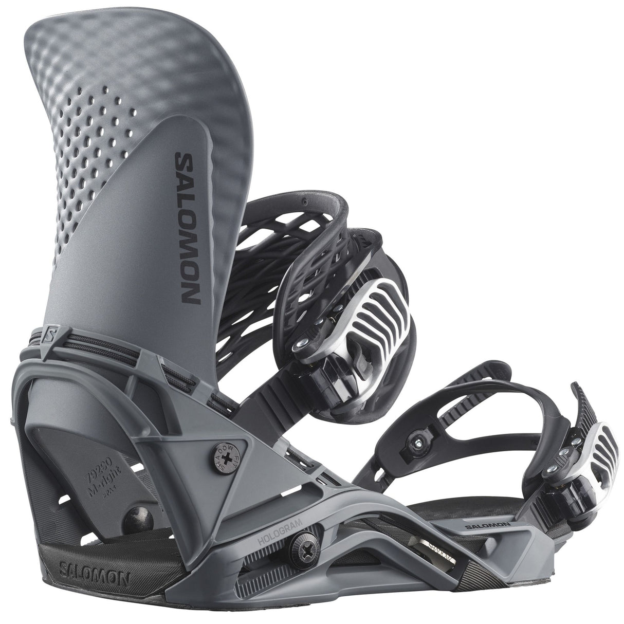 Salomon Hologram Snowboard Bindings snowboard binding -- Gray Large colorway top view showing highback and straps