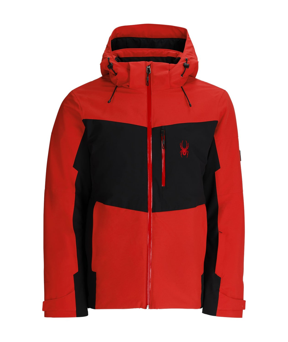 Spyder Copper Mens Jacket 2026 ski jacket -- Spyder Red colorway lifestyle view showing full jacket silhouette