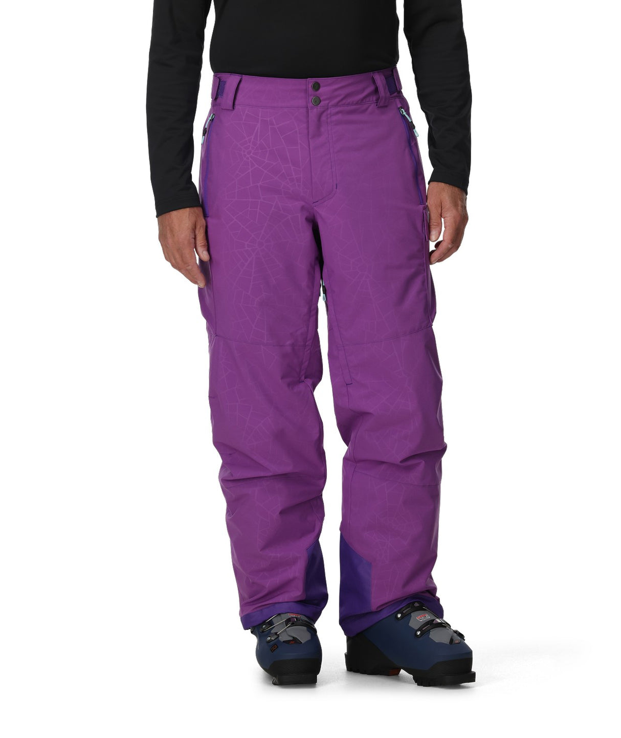 Spyder Lift Mens Pant 2026 ski pant -- Glitch Purple colorway front view on model
