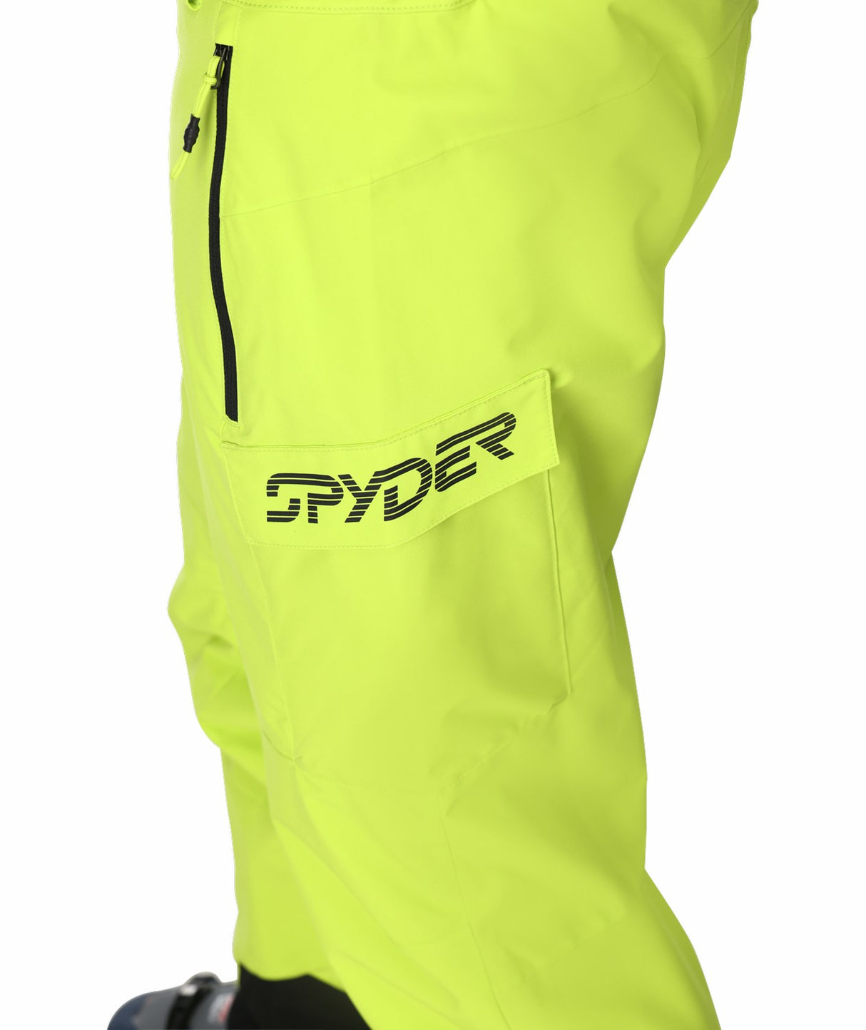 Spyder Lift Mens Pant 2026 ski pant -- Lime colorway boot gaiter and cuff detail