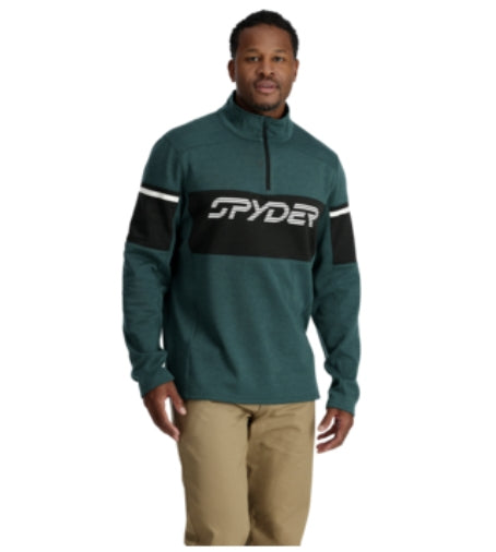 Spyder Mens Speed Fleece Half Zip mid layer -- front view on model showing mid layer insulation
