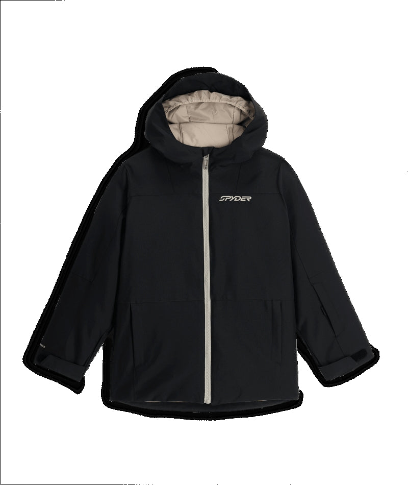 Spyder Slash Junior Jacket ski jacket -- front view on model showing insulated shell and hood at Willis Ski and Board