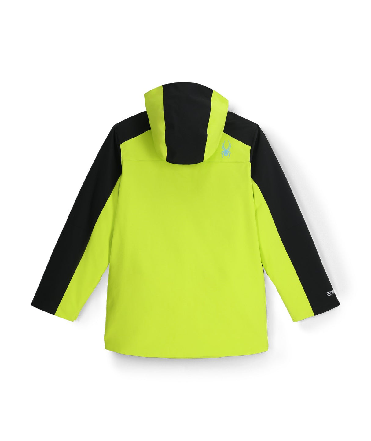 Spyder Slash Toddler Jacket 2026 ski jacket -- Lime 2 colorway front view on model with hood and cuffs