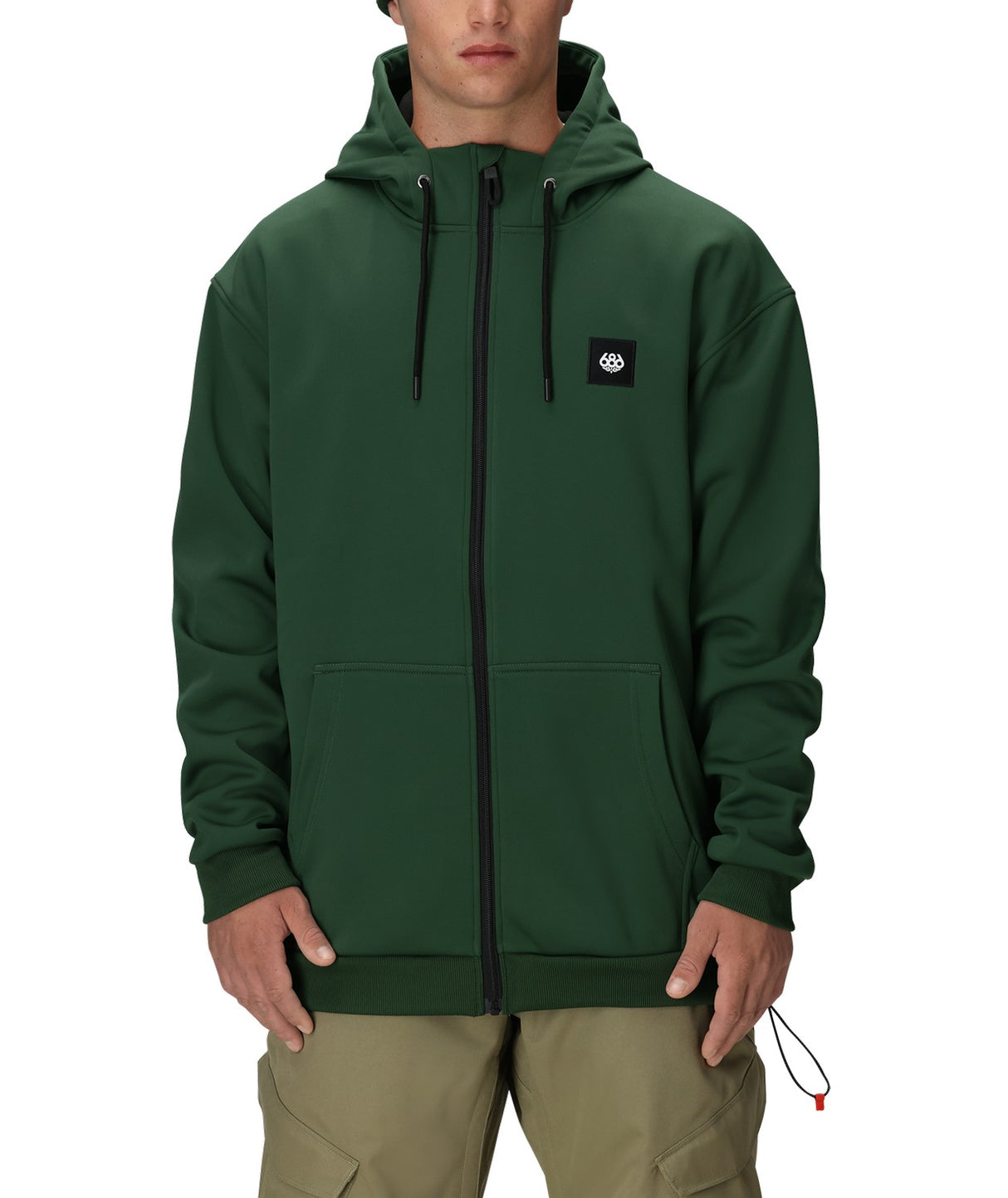 686 Bonded Fleece Zip Mens Hoody 2026 mid layer -- front view on model showing mid layer insulation