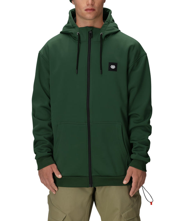 686 Bonded Fleece Zip Mens Hoody 2026 mid layer -- front view on model showing mid layer insulation