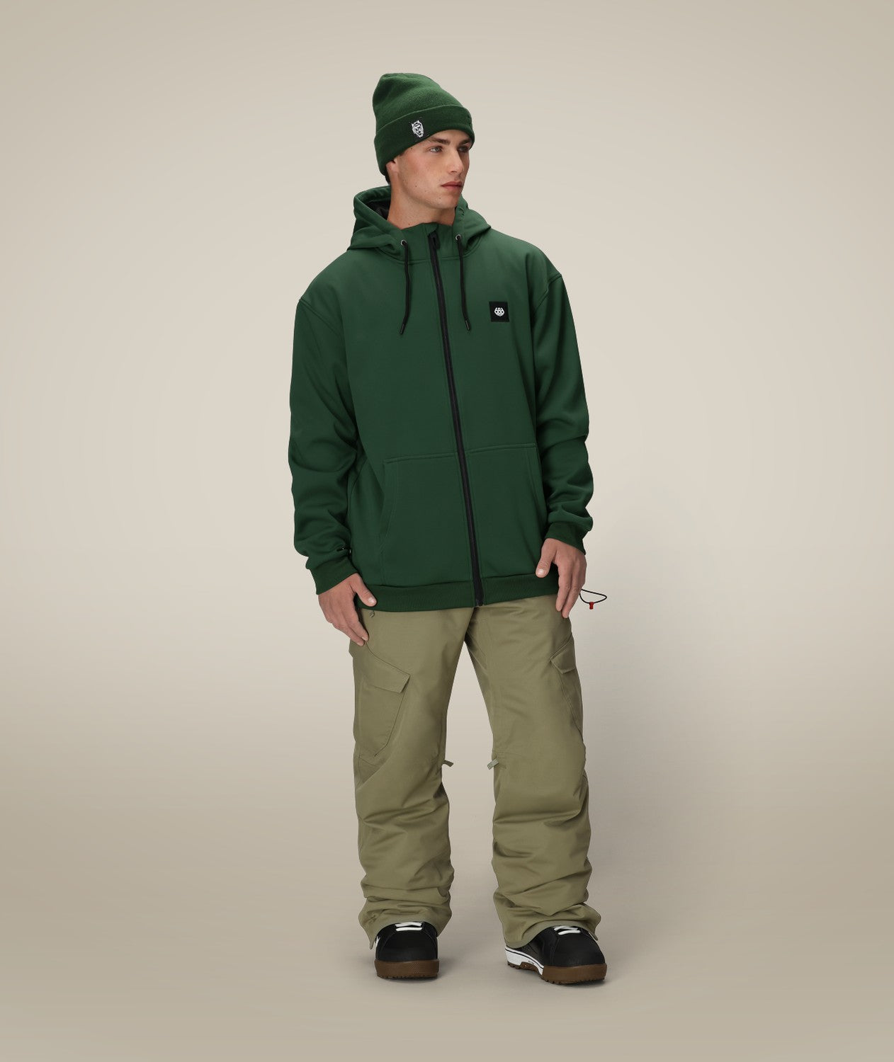 686 Bonded Fleece Zip Mens Hoody 2026 mid layer -- Moss Green colorway back view