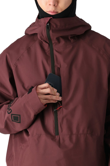 686 Gore Tex Fragment Shell Mens Jacket ski jacket -- Sassafrass colorway front view on model with hood and cuffs