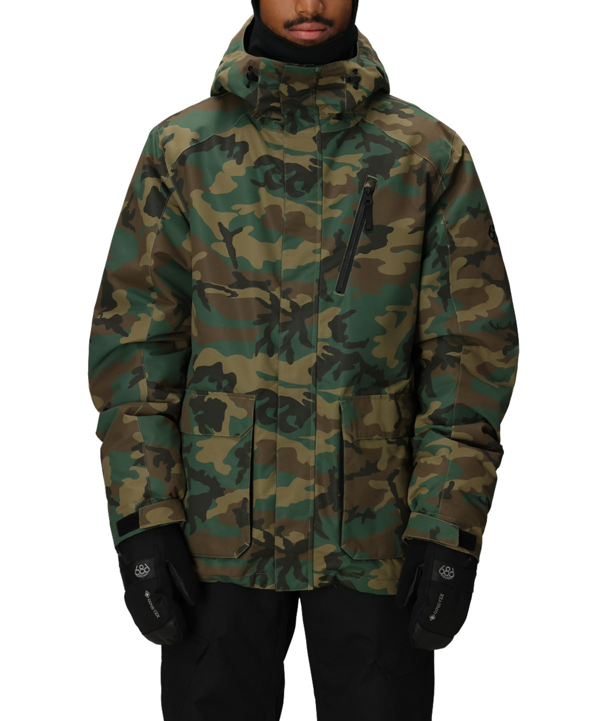 686 Nightline Mens Jacket 2026 ski jacket -- front view on model showing insulated shell and hood at Willis Ski and Board