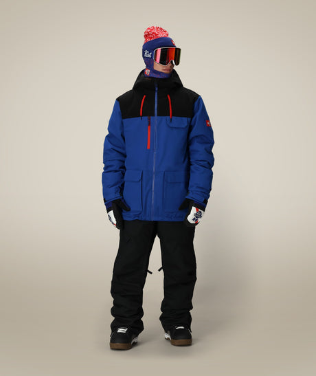 686 Pbr Cooler Mens Jacket 2026 ski jacket -- Pbr Blue colorway detail view of hood lining and wrist cuff design