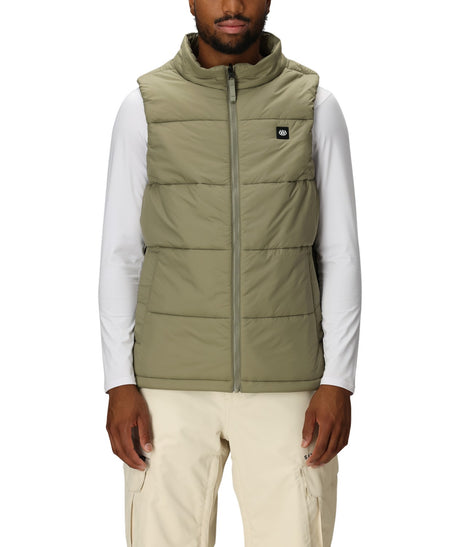 686 Smarty Rodeo Mens Jacket 2026 ski jacket -- Limestone colorway front view on model with hood and cuffs