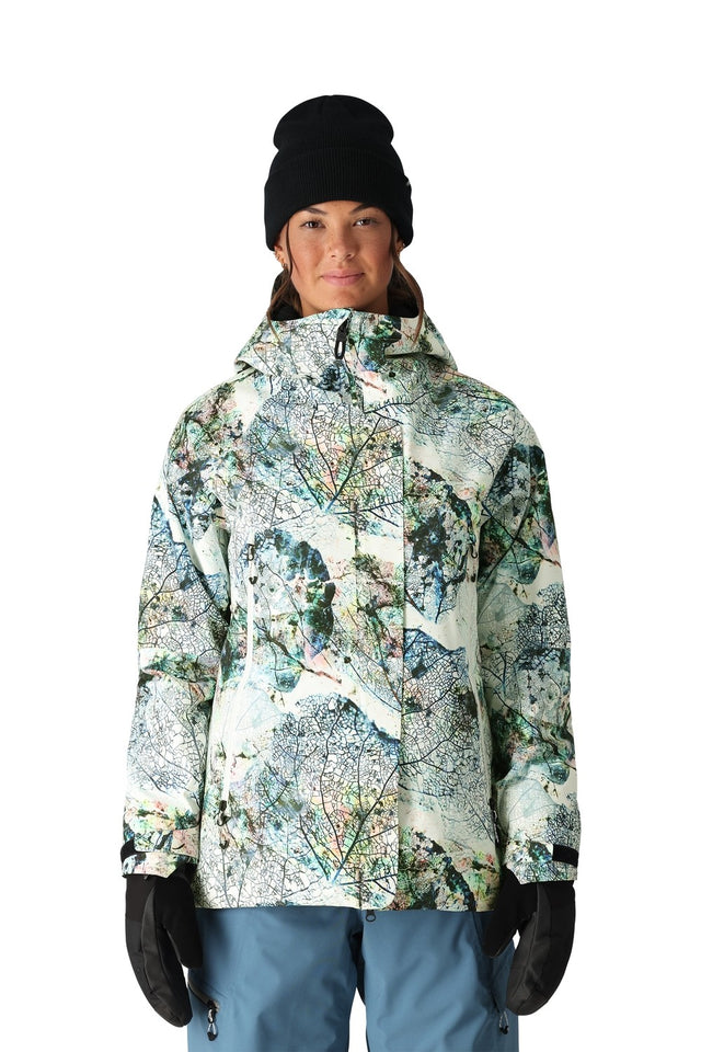 686 Whisper Insulated Womens Jacket ski jacket -- front view on model showing insulated shell and hood at Willis Ski and