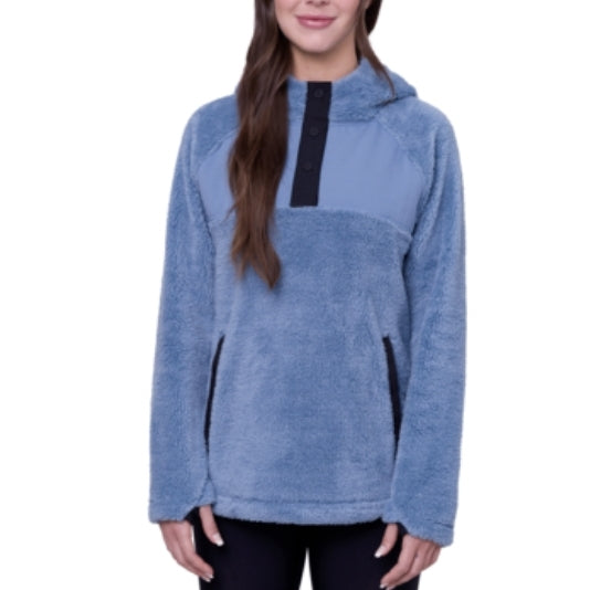 686 Hemlock Womens Fleece mid layer -- front view on model showing mid layer insulation