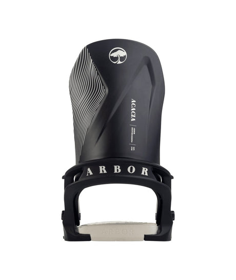 Arbor Acacia Snowboard Bindings 2026 snowboard binding -- Black Marshmalw Med colorway top view showing highback and straps