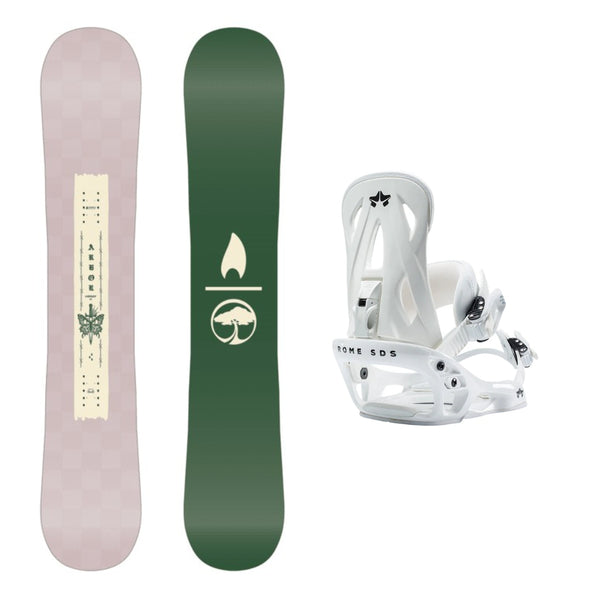 This is an image of Arbor Cadence Snowboard 2026 with Rome Shift Bindings