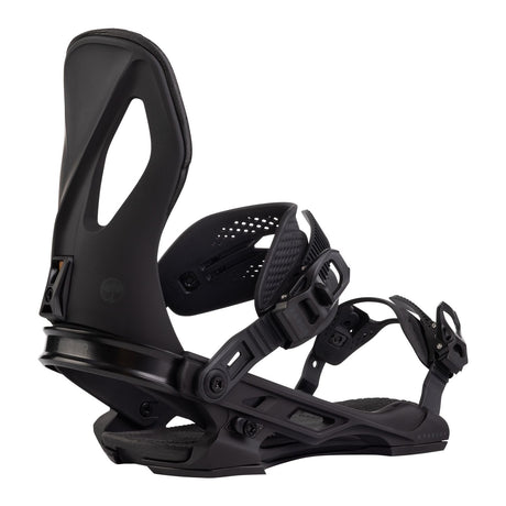 Arbor Cypress Snowboard Bindings snowboard binding -- Blackblack Med colorway top view showing highback and straps
