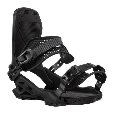 Arbor Hemlock Snowboard Bindings snowboard binding -- Black Black Med colorway top view showing highback and straps