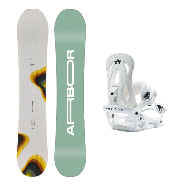 This is an image of Arbor Mantra Snowboard Package with Rome Shift Bindings