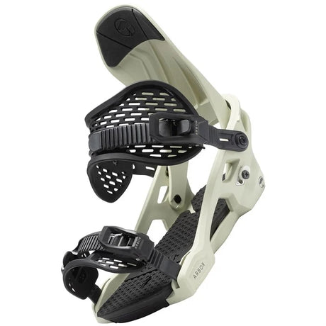 Arbor Spruce Snowboard Bindings snowboard binding -- Off White Med Lg colorway top view showing highback and straps