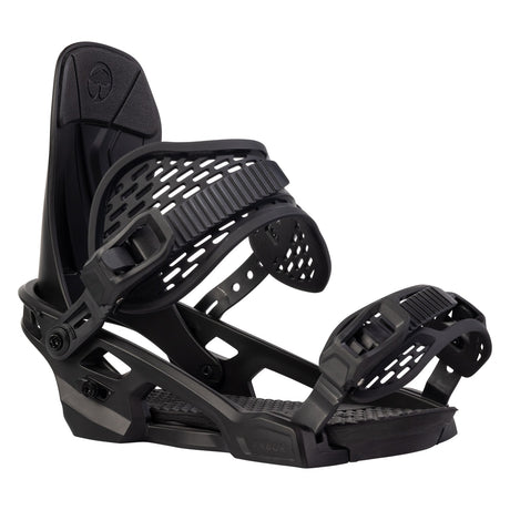 Arbor Spruce Snowboard Bindings snowboard binding -- Black Black Large colorway top view showing highback and straps